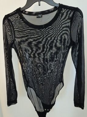 la PERLA Sheer Black Long-Sleeve Mesh Bodysuit
